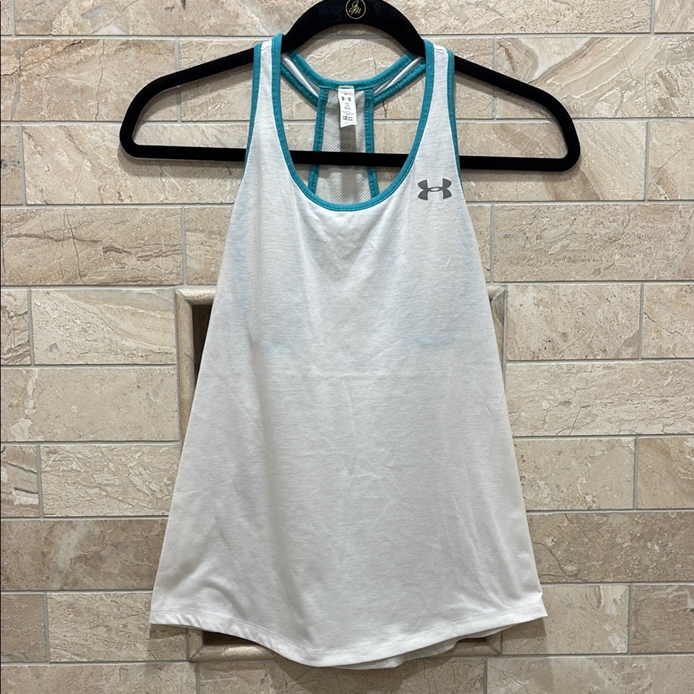 Under Armour White and Blue Racerback Tank Top